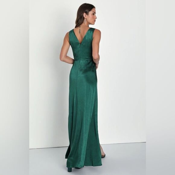 NEW Lulus Perfect Refinement Emerald Green Satin Sleeveless Pleated Maxi Dress - Picture 12 of 12